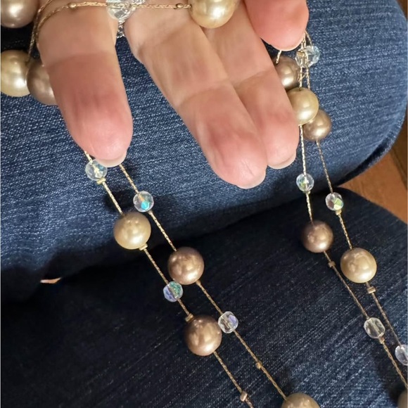 Pearl and Crystal Necklace, long length - Picture 4 of 7